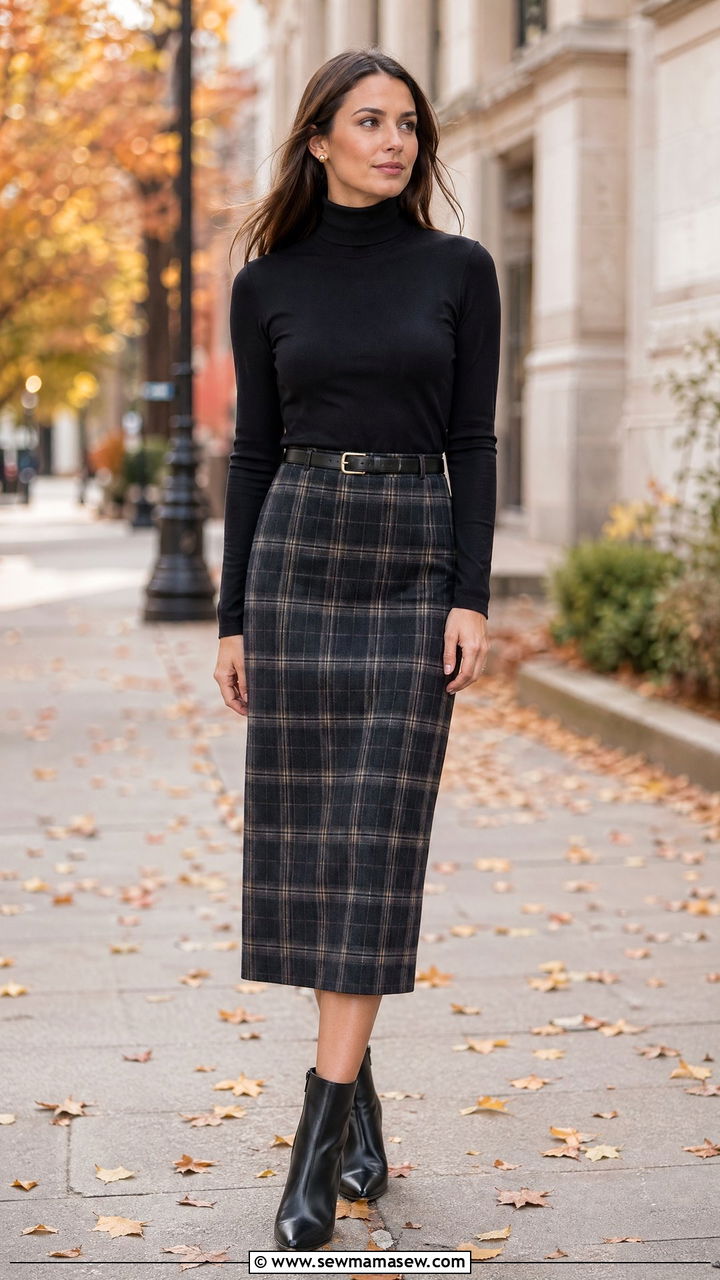 Black Turtleneck And Plaid Midi Skirt Court - 35 Courtroom outfit ideas