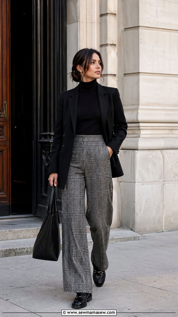 Black Turtleneck And Plaid Trousers Court Outfit - 35 Court appearance outfit ideas