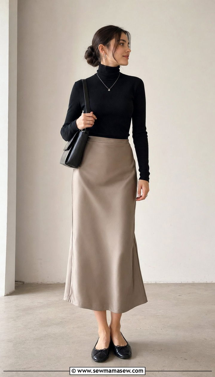Black Turtleneck And Slip Skirt With Ballet Flats School Look - 30 Back to school outfit ideas clean girl 2026