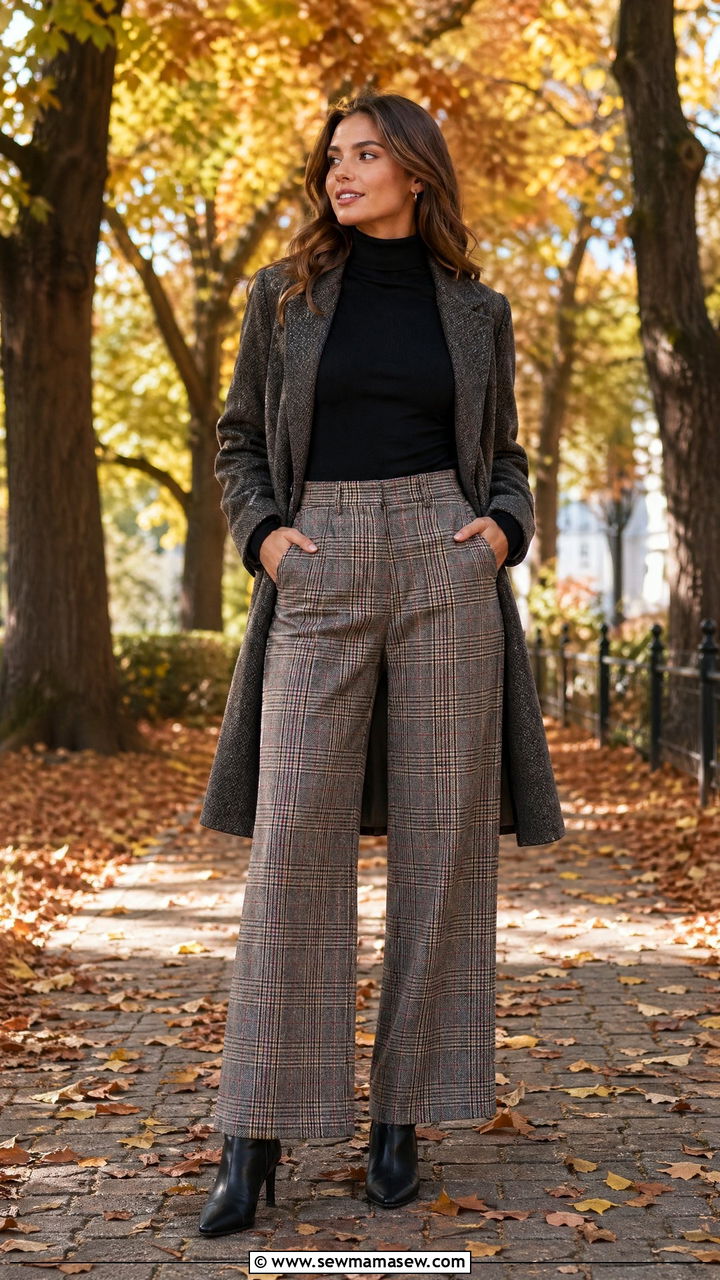 Black Turtleneck And Wide Leg Plaid Pants - 35 casual wide leg pants outfits