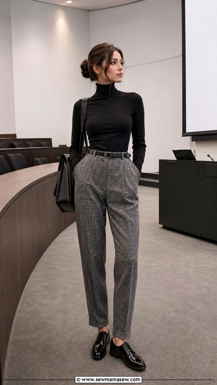 Black Turtleneck Outfit With High Waisted Trousers And Oxfords - 35 Dark academia outfit ideas