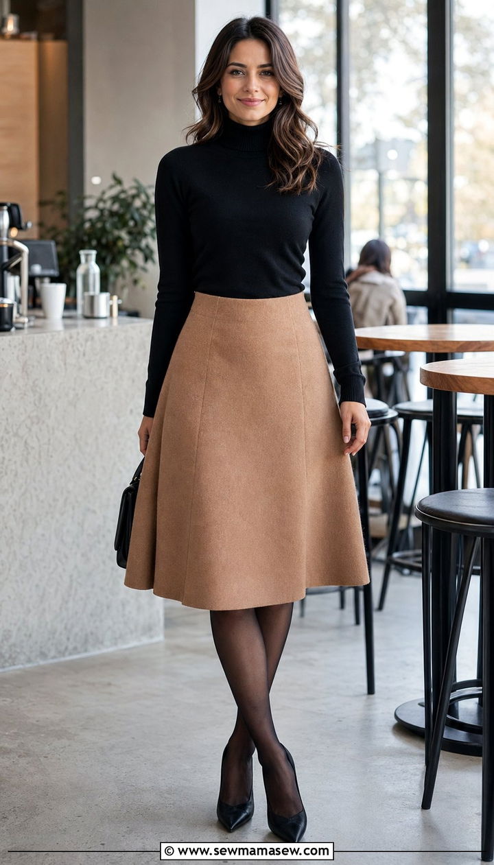 Black Turtleneck With A Line Wool Skirt - 35 quiet luxury outfits