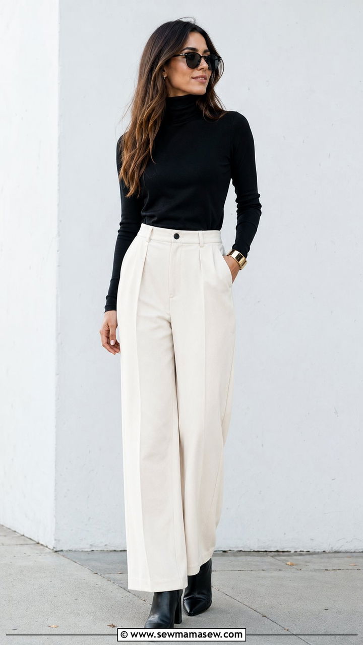 Black Turtleneck With High Waist Wide Leg Pants - 30 Back to school outfit ideas modest 2026