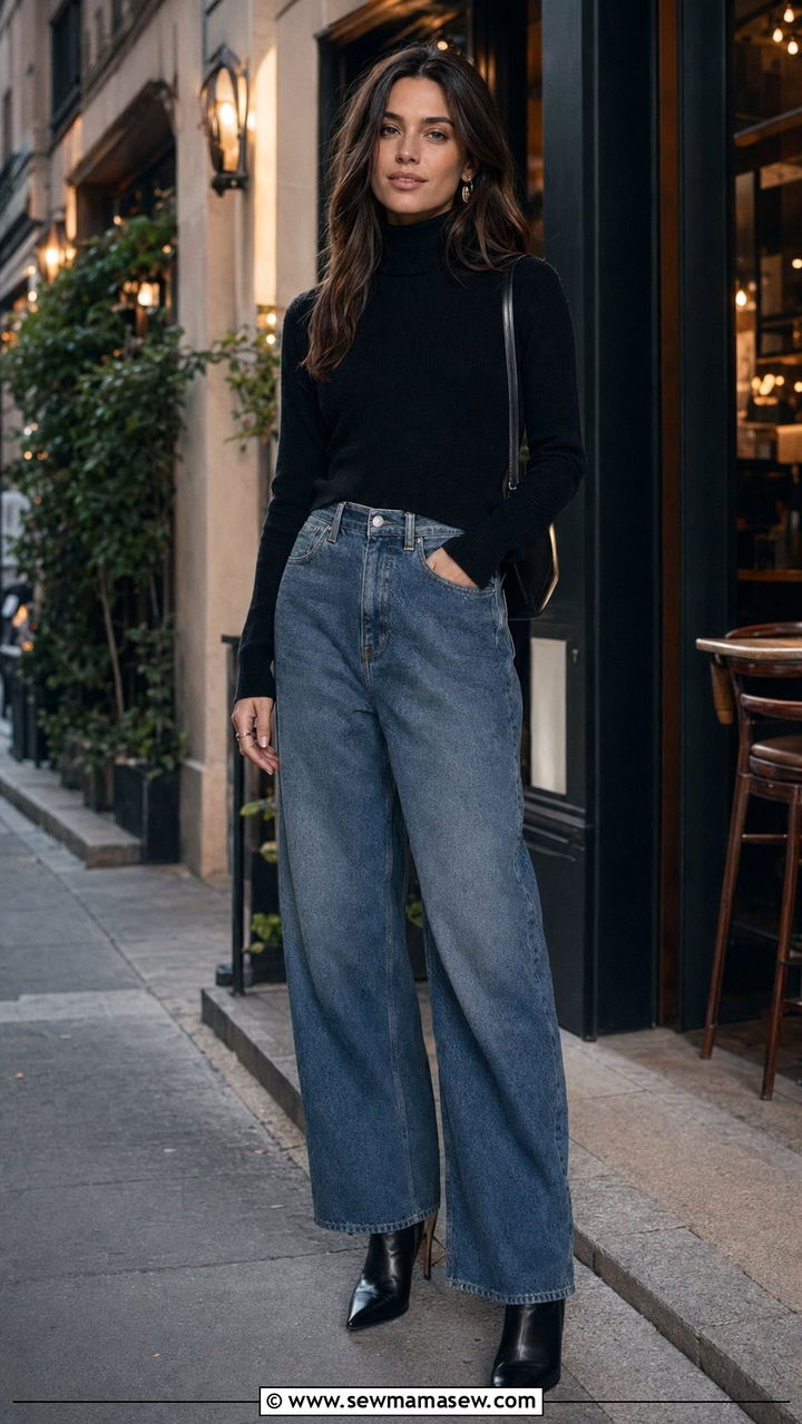 Black Turtleneck and Baggy Jeans With Ankle Boots - 35 Normcore outfit ideas