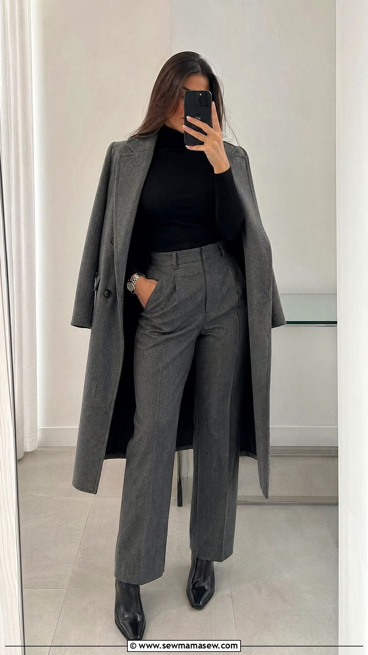 Black Turtleneck and Grey Trousers Outfit - 35 classy quiet luxury outfit ideas