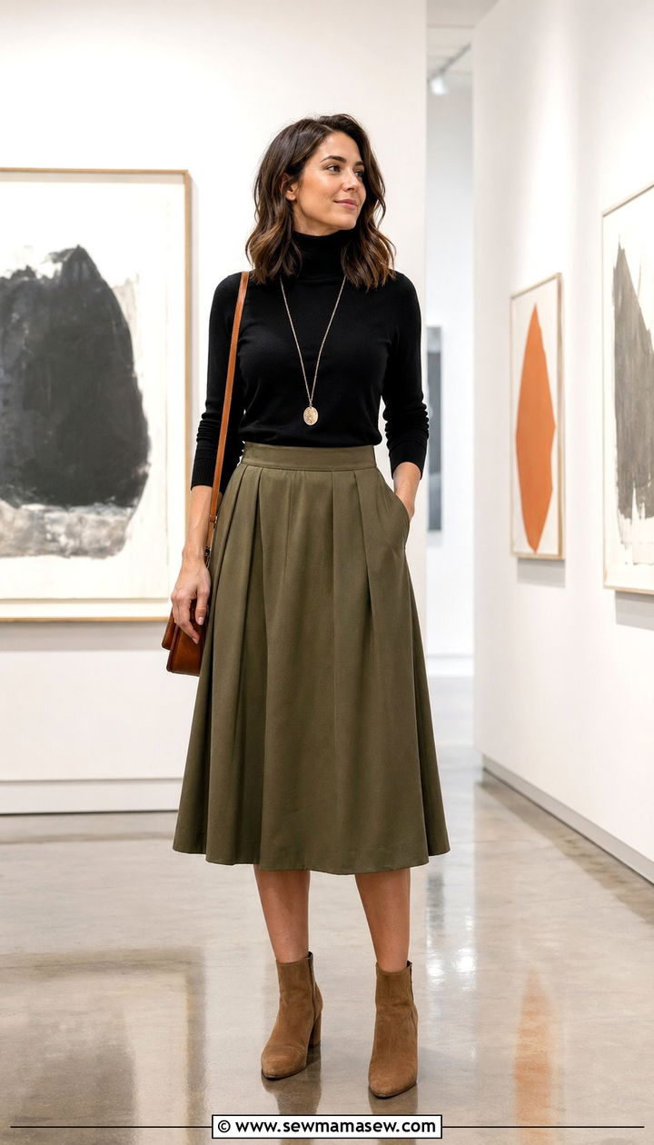 Black Turtleneck and Midi Skirt Spring Capsule Outfit - 30 10 piece spring capsule wardrobe