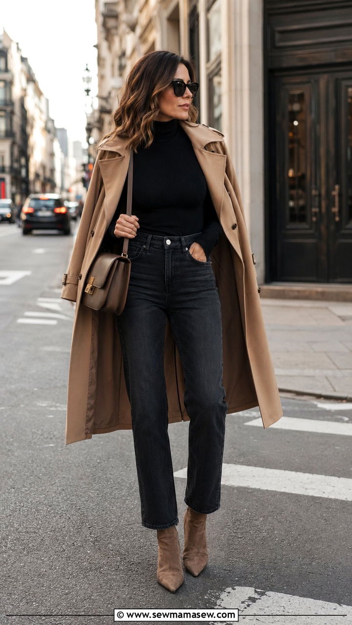 Black Turtleneck with High Waisted Straight Leg Jeans - 35 outfit ideas for women over 30