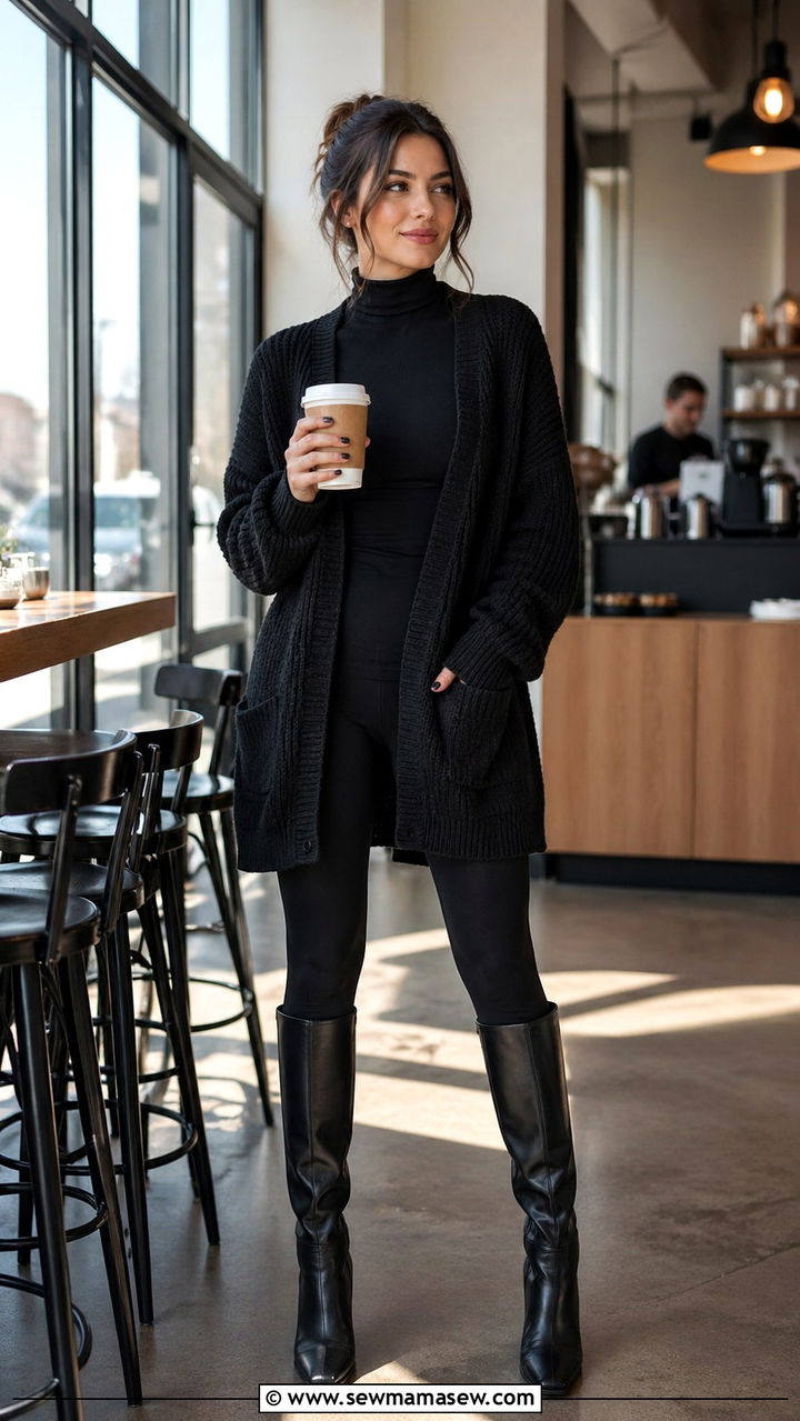 Black Turtleneck with Mini Skirt and Combat Boots - 40 All black outfit ideas