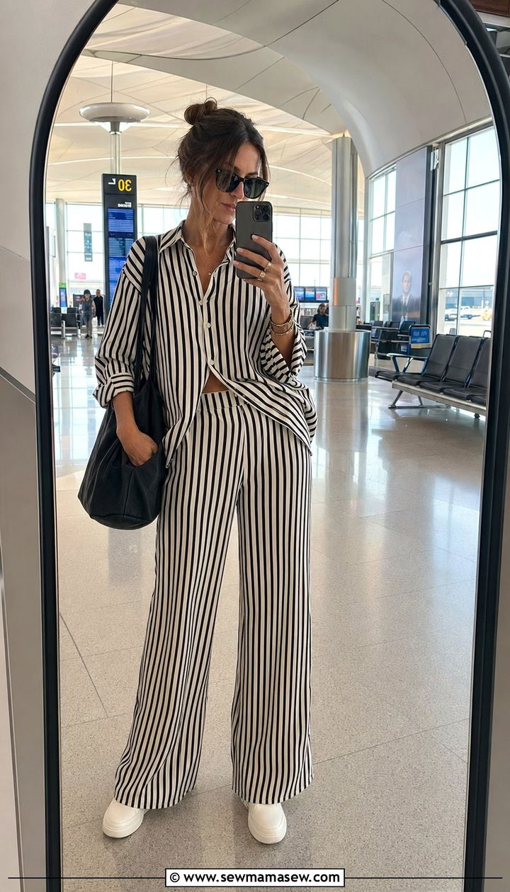 Black White Striped Two Piece Airport Outfit - 30 Airport outfit ideas aesthetic