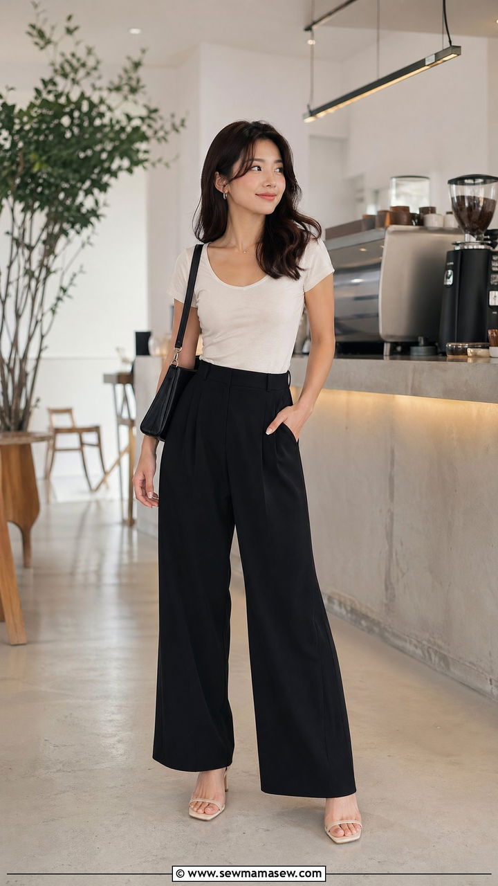 Black Wide Leg Trousers with a Fitted Top - 35 casual outfits for petite women