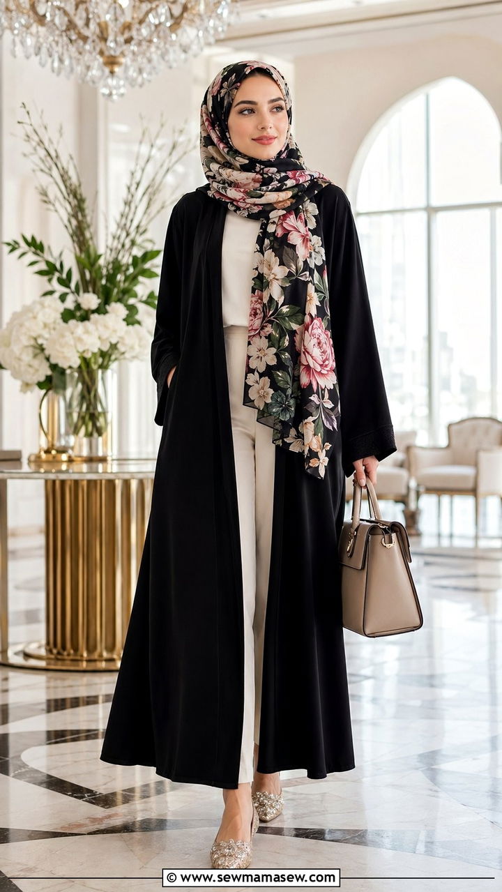 Black abaya and statement hijab outfit - 35 Modest outfit ideas with hijab