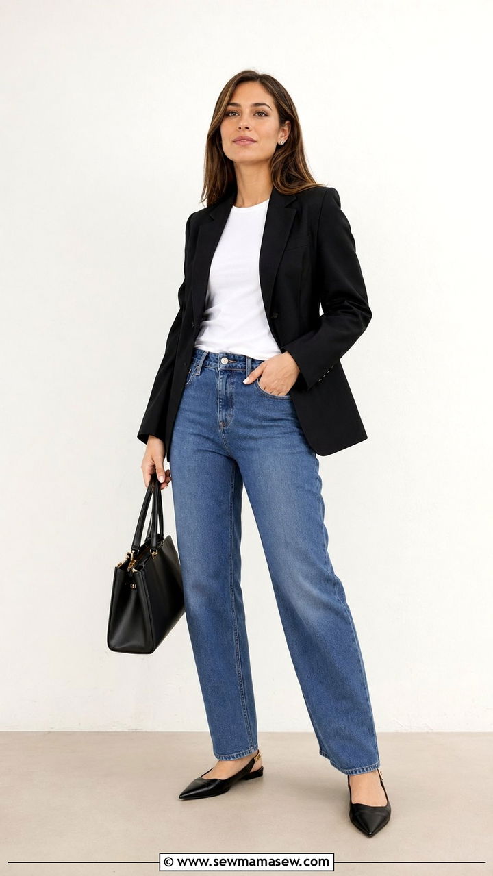 Black blazer with straight leg jeans outfit - 30 Work outfits with jeans