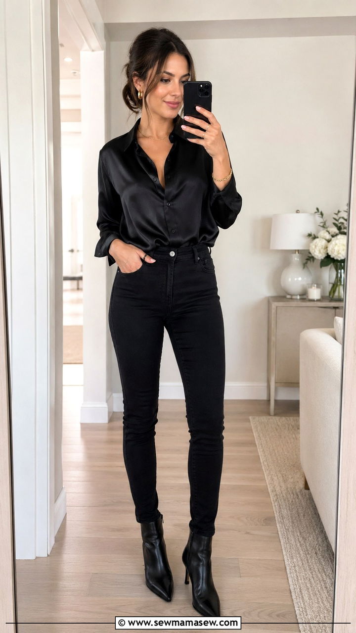 Black button down with black skinny jeans - 30 Skinny jeans outfit ideas with a button down