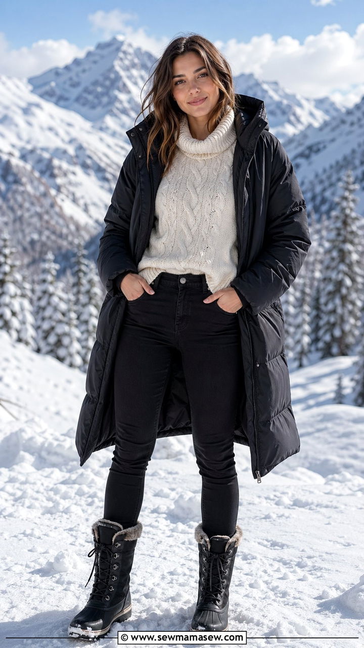 Black jeans and snow boots outfit - 30 Black jeans outfit ideas with boots