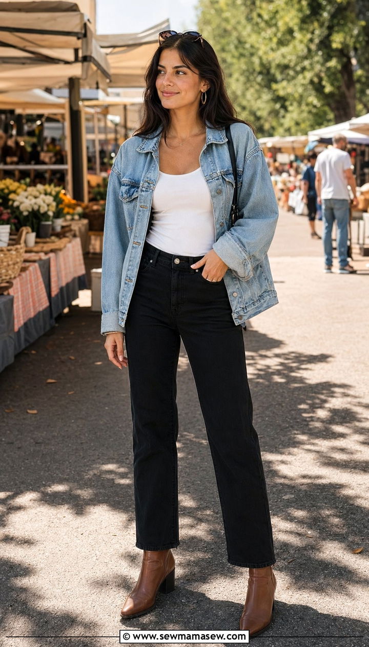 Black jeans with denim jacket and boots - 30 Black jeans outfit ideas with boots