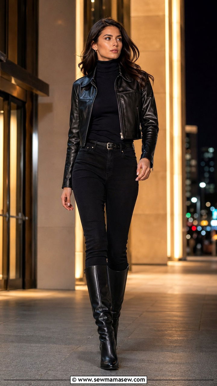 Black jeans with knee high boots outfit - 30 Black jeans outfit ideas with boots