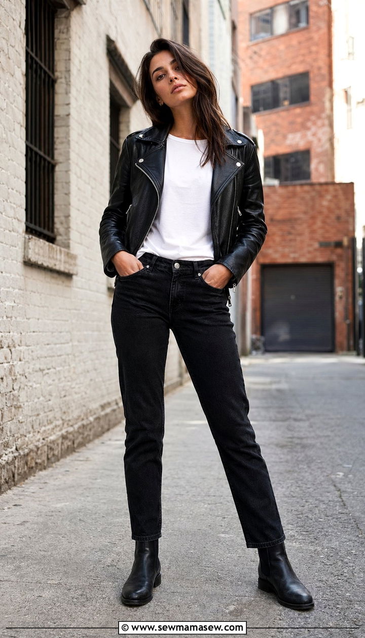 Black jeans with leather jacket and boots - 30 Black jeans outfit ideas with boots
