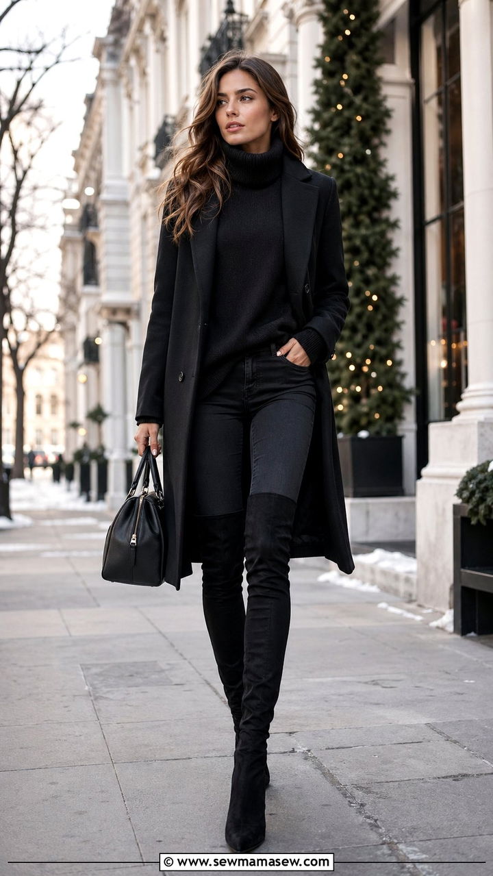 Black jeans with over the knee boots outfit - 30 Black jeans outfit ideas with boots