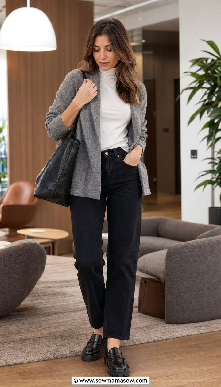 Black jeans with sweater blazer - 30 Accountant outfit ideas