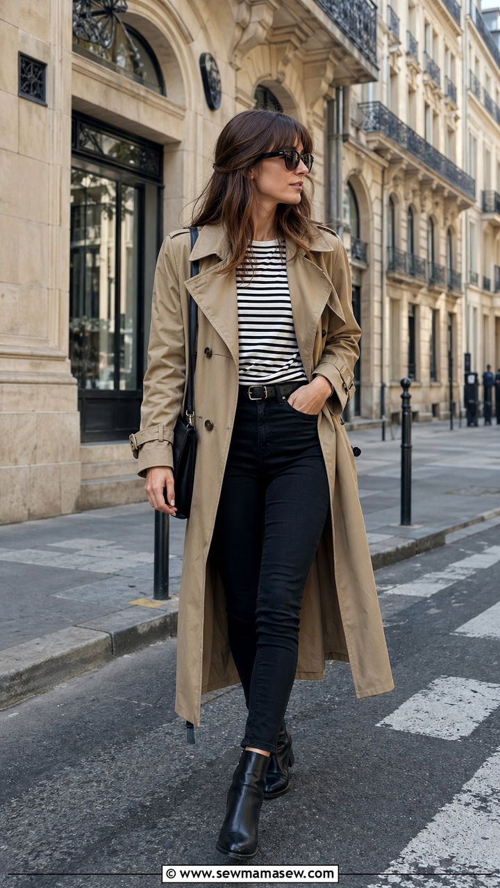 Black jeans with trench coat and boots - 30 Black jeans outfit ideas with boots