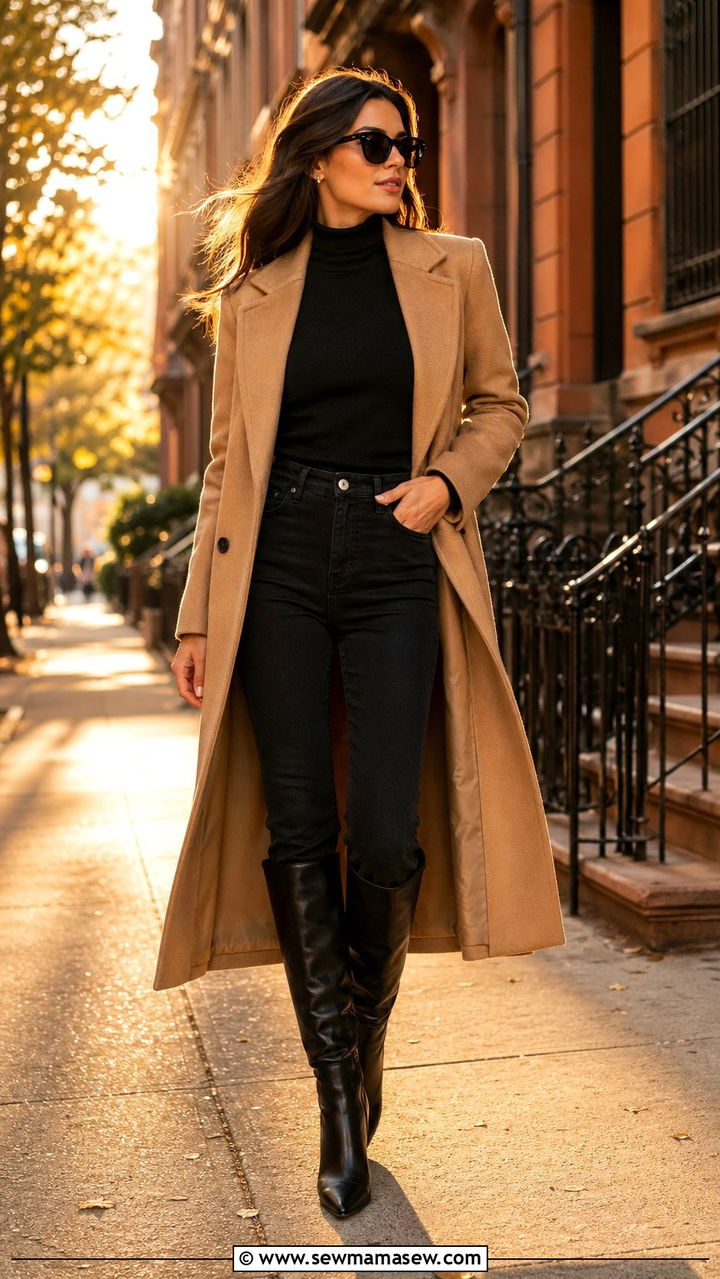 Black jeans with turtleneck and boots - 30 Black jeans outfit ideas with boots