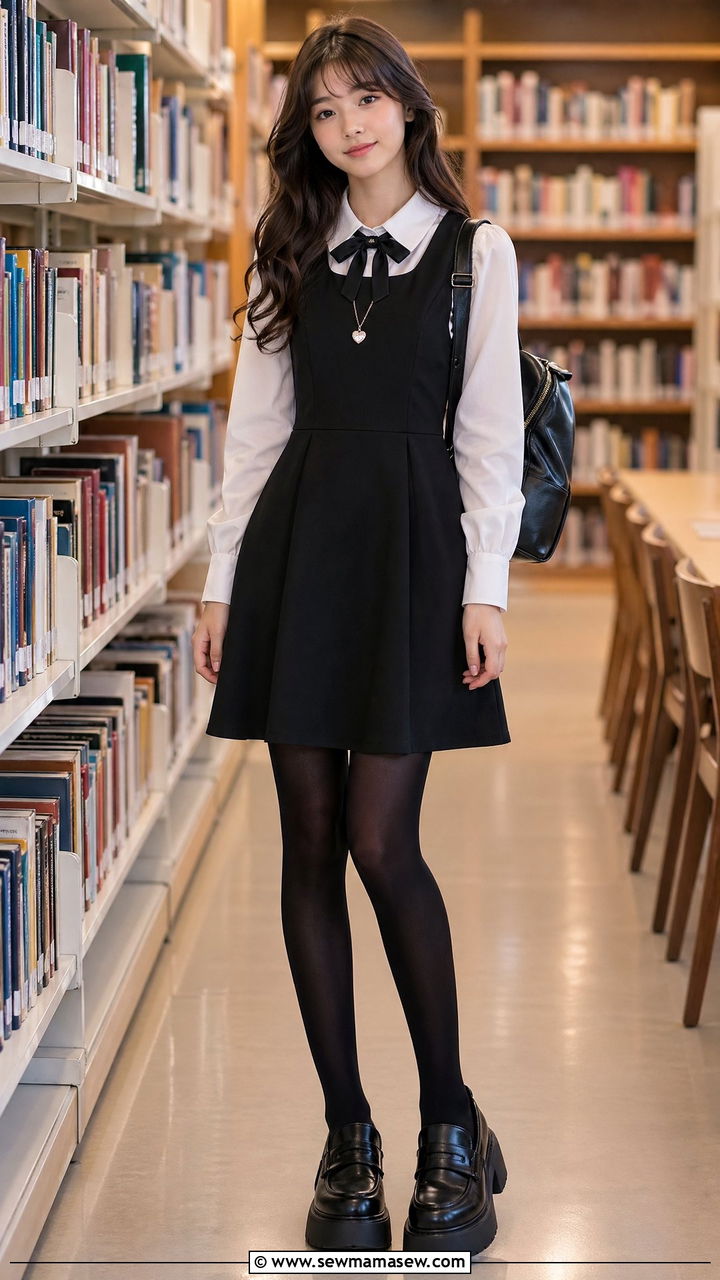 Black jumper over white collared blouse outfit - 35 cute school outfits