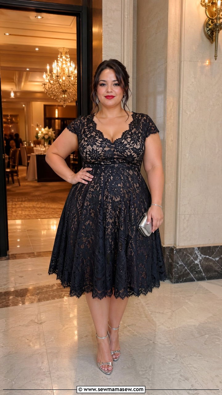 Black lace dress wedding guest outfit - 35 Curvy girl wedding guest outfits