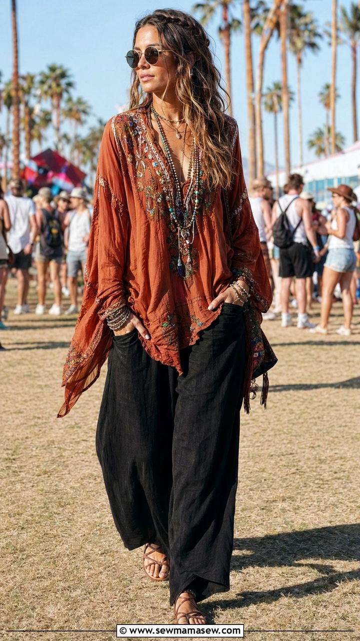 Black linen pants boho style - 30 Black linen pants outfit ideas
