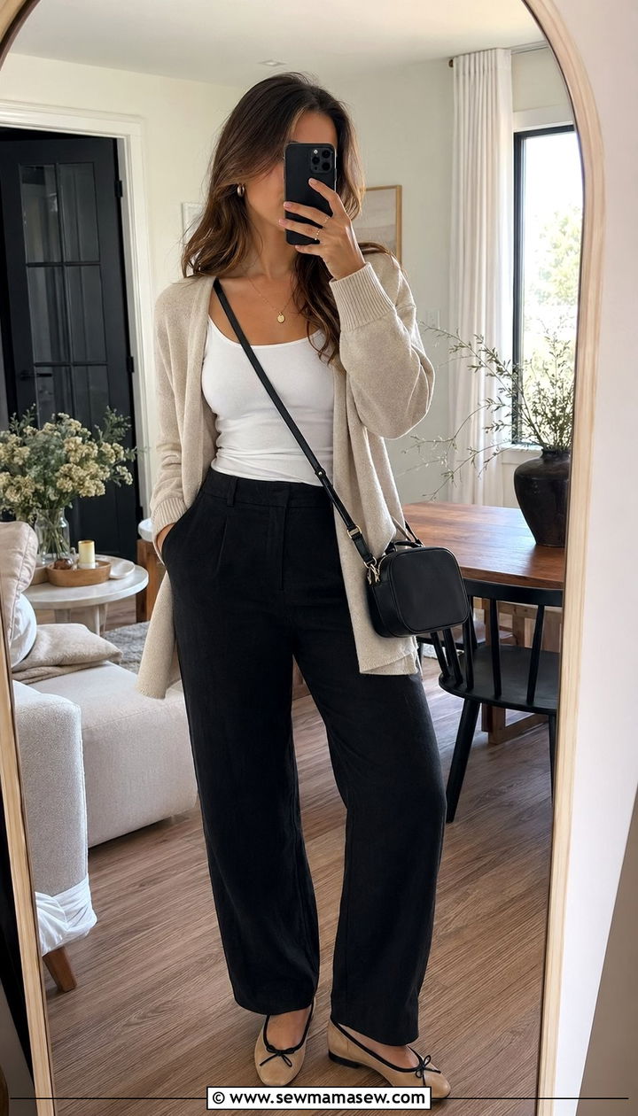 Black linen pants with cardigan - 30 Black linen pants outfit ideas