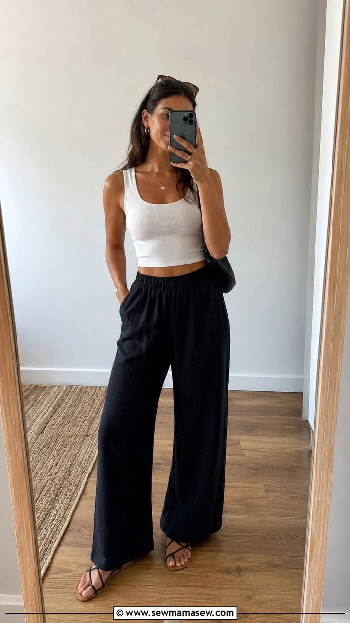 Black linen pants with crop top - 30 Black linen pants outfit ideas