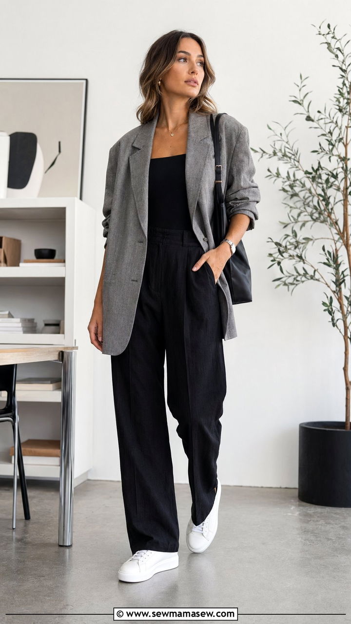 Black linen pants with oversized blazer - 30 Black linen pants outfit ideas