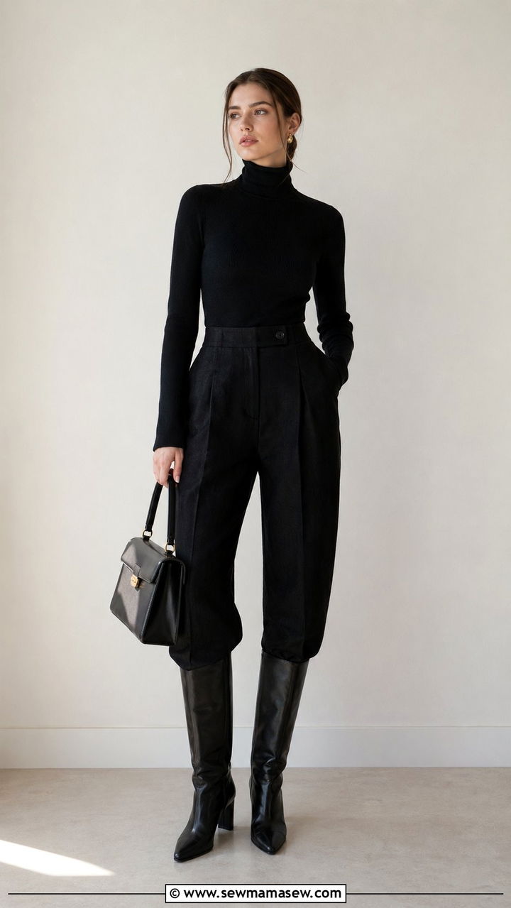 Black linen pants with turtleneck - 30 Black linen pants outfit ideas