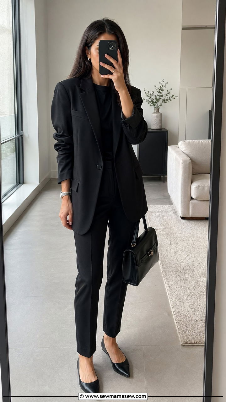 Black oversized blazer with slim trousers and pointed flats - 35 Consultant outfit ideas