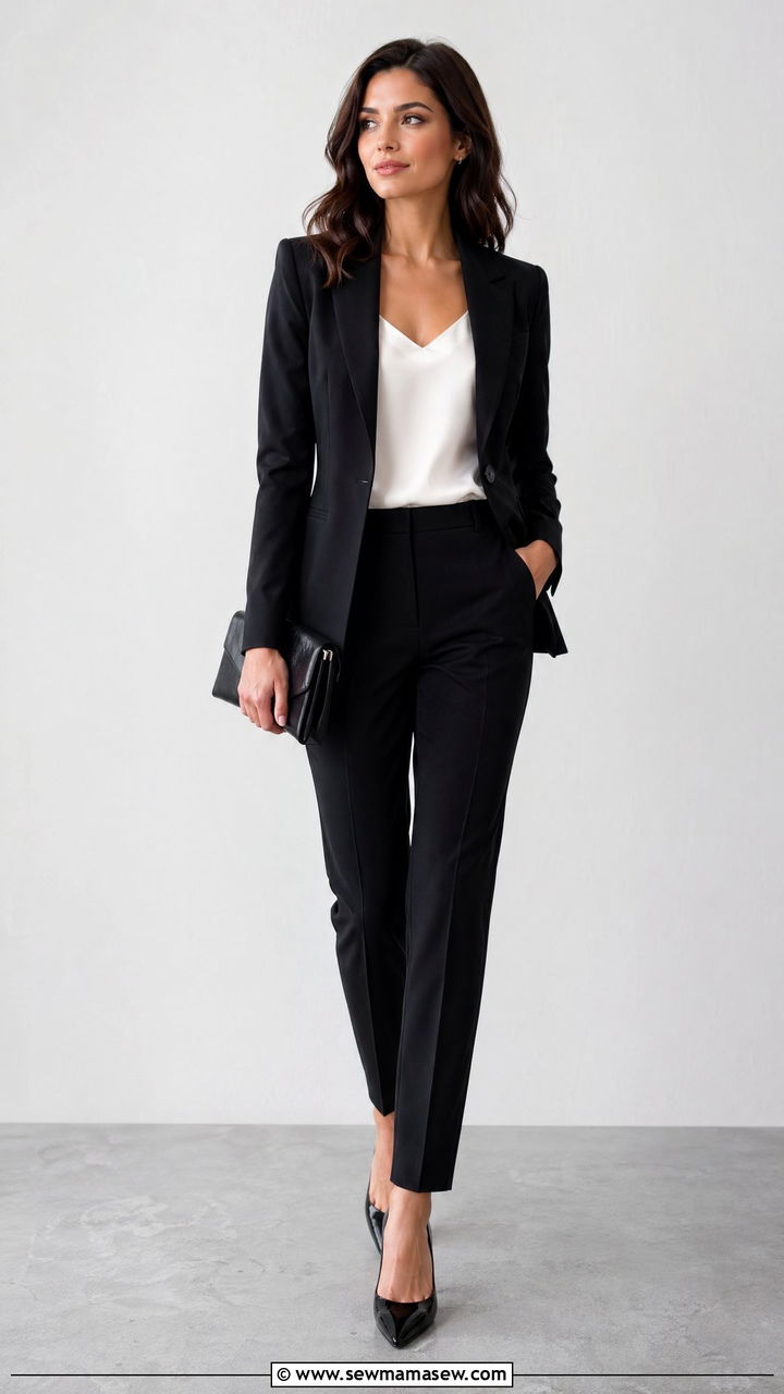 Black tailored blazer with matching trousers - 35 classy outfit ideas for women