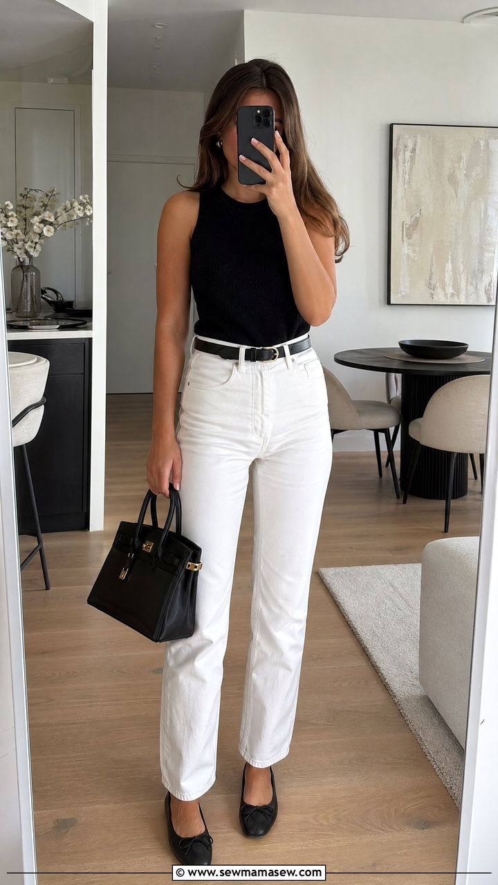 Black tank with white straight leg jeans - 35 casual old money outfits