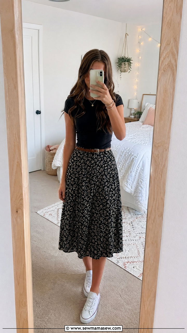 Black tee and midi skirt middle school summer outfit - 35 Summer outfits for middle school