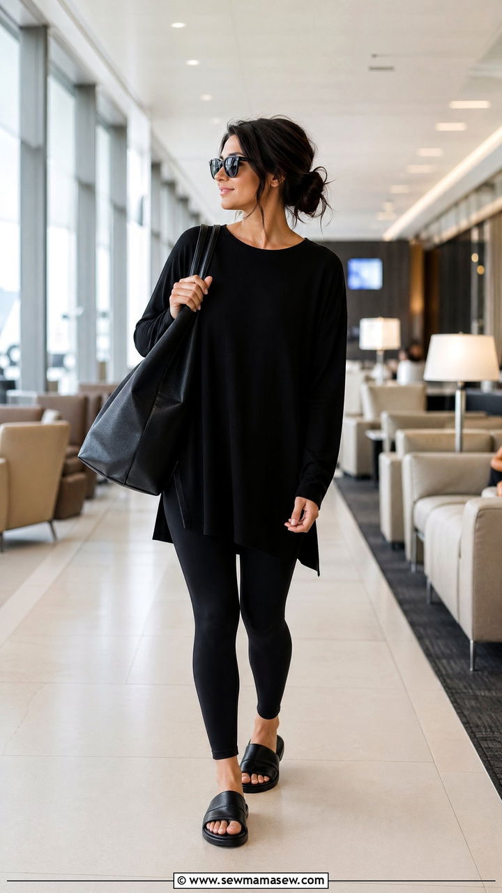 Black tunic and leggings spring all black outfit - 35 spring all black outfit ideas