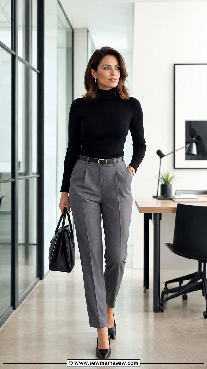 Black turtleneck and tailored trousers - 35 Outfit ideas for women in their 30s