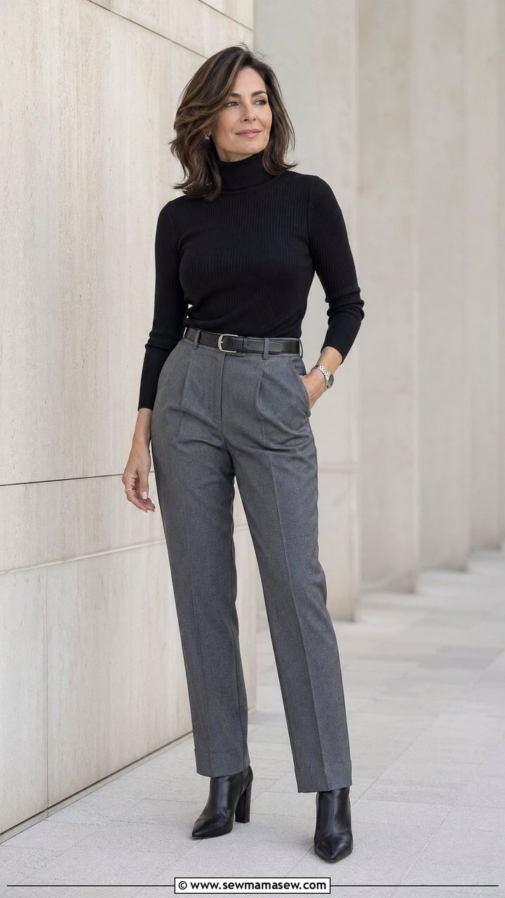 Black turtleneck with gray tailored trousers outfit - 35 Clean girl outfits for women over 40