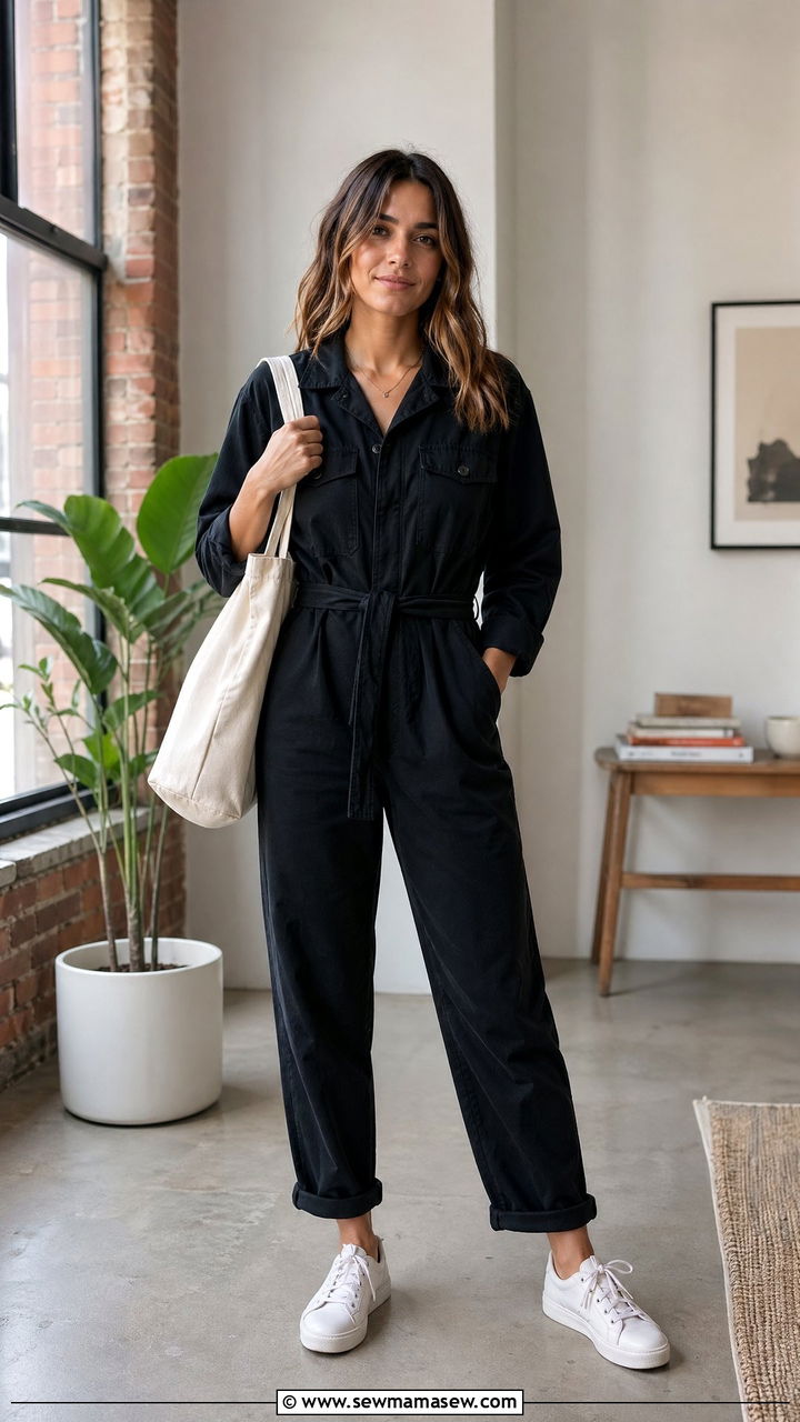 Black utility jumpsuit spring all black outfit - 35 spring all black outfit ideas