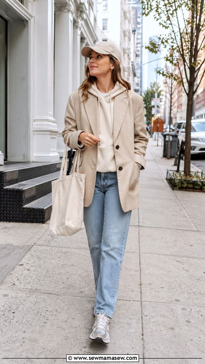Blazer Layered Over a Hoodie With Jeans - 30 spring blazer outfit ideas