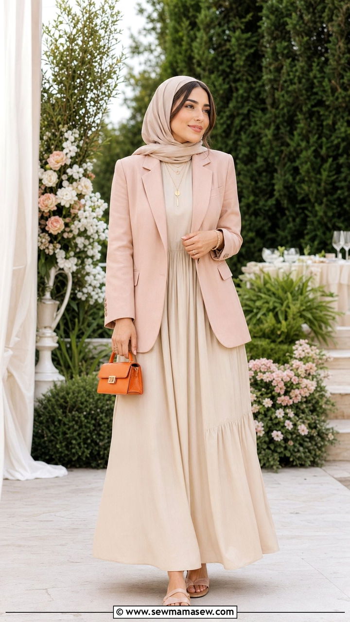 Blazer Layered Over a Maxi Dress - 35 modest classy outfits