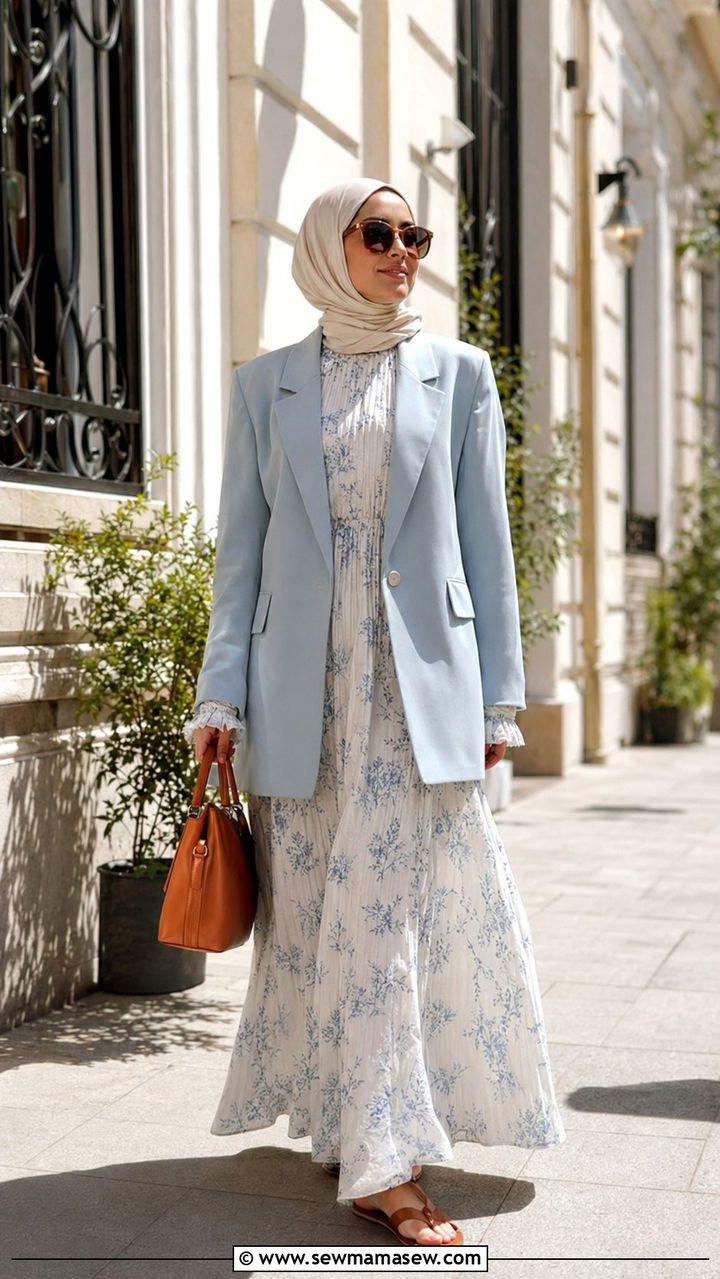 Blazer Over a Flowing Maxi Dress Modest Outfit - 35 modest classy outfits aesthetic