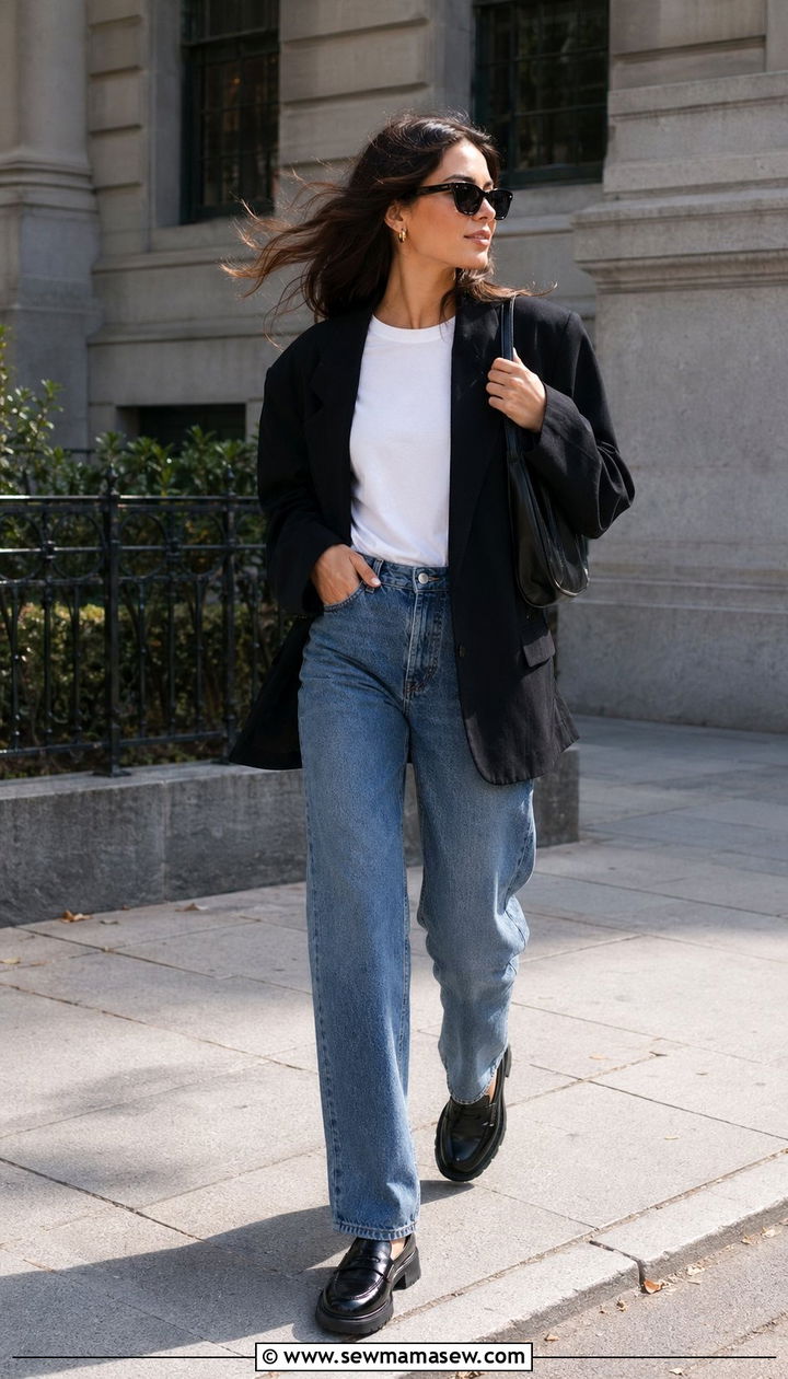 Blazer With Jeans And A White Tee - 30 windy day outfits Pinterest