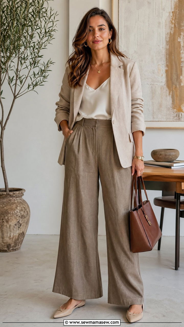 Blazer With Wide Leg Trousers - 35 spring boho outfits