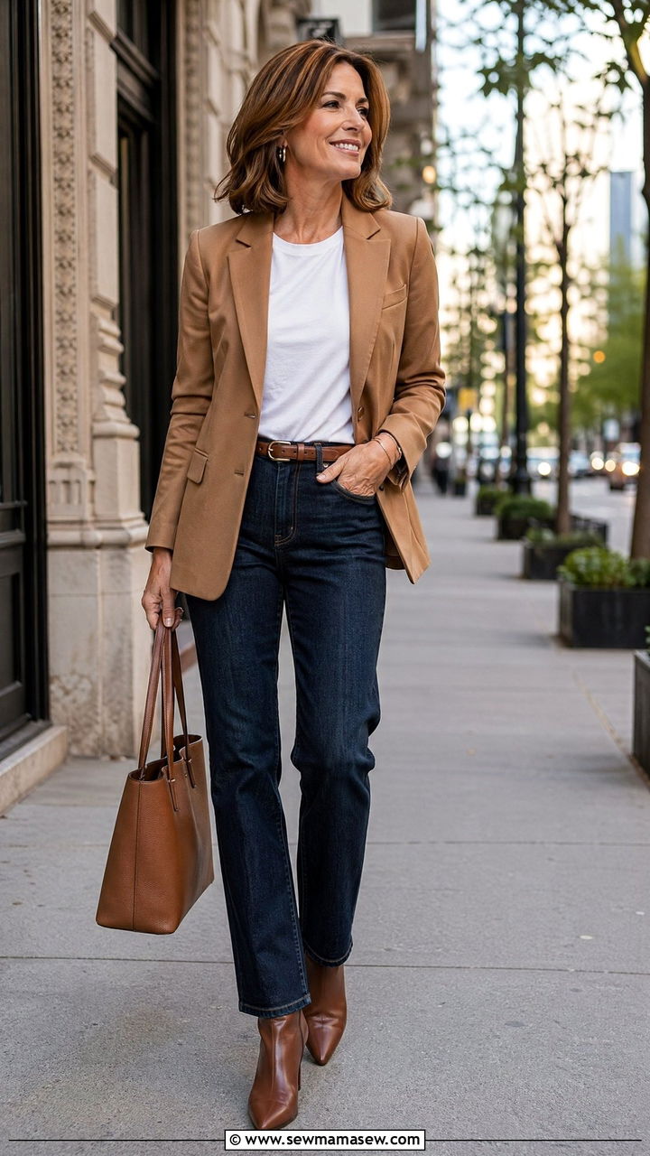 Blazer and Dark Denim Jeans - 35 Work outfits for women over 40
