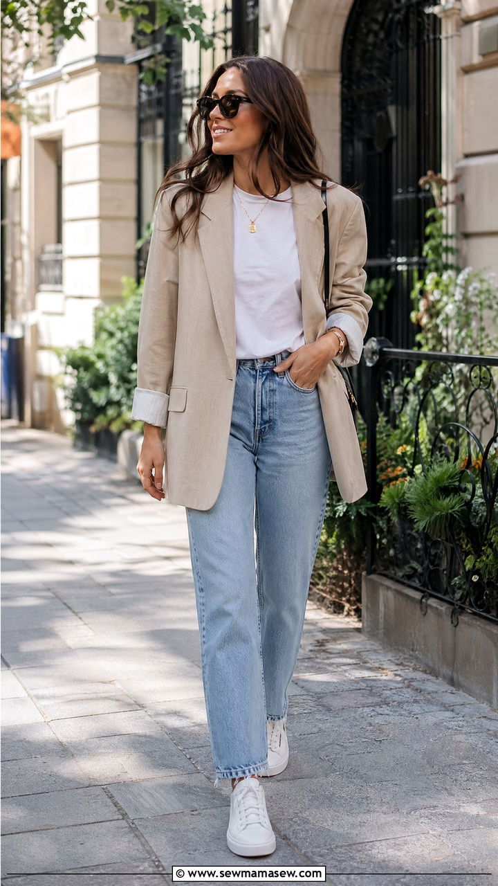 Blazer and Jeans with Sneakers - 35 cute casual outfits
