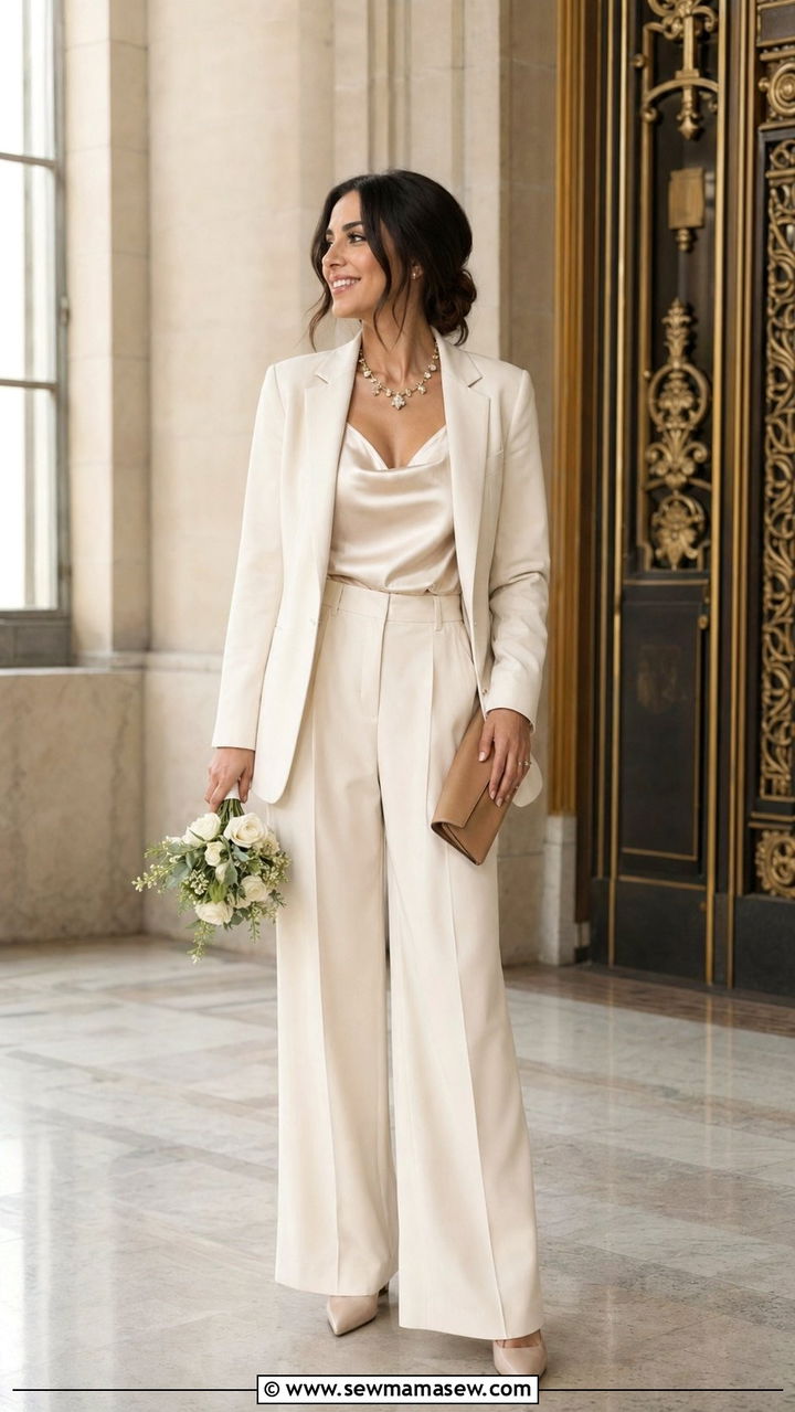 Blazer and Trousers Wedding Guest Outfit - 30 Wedding guest outfits for pear shape