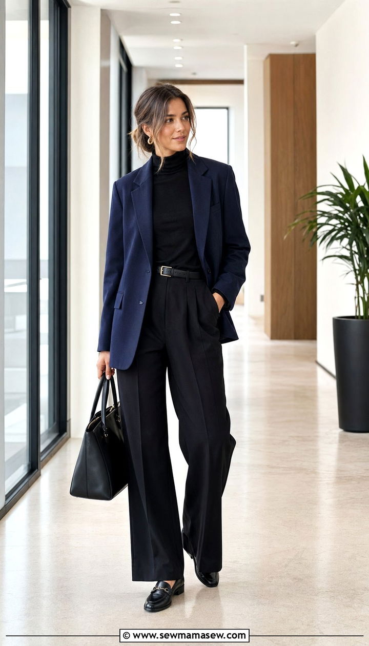 Blazer and Turtleneck with Wide Leg Trousers Spring Capsule Outfit - 30 10 piece spring capsule wardrobe