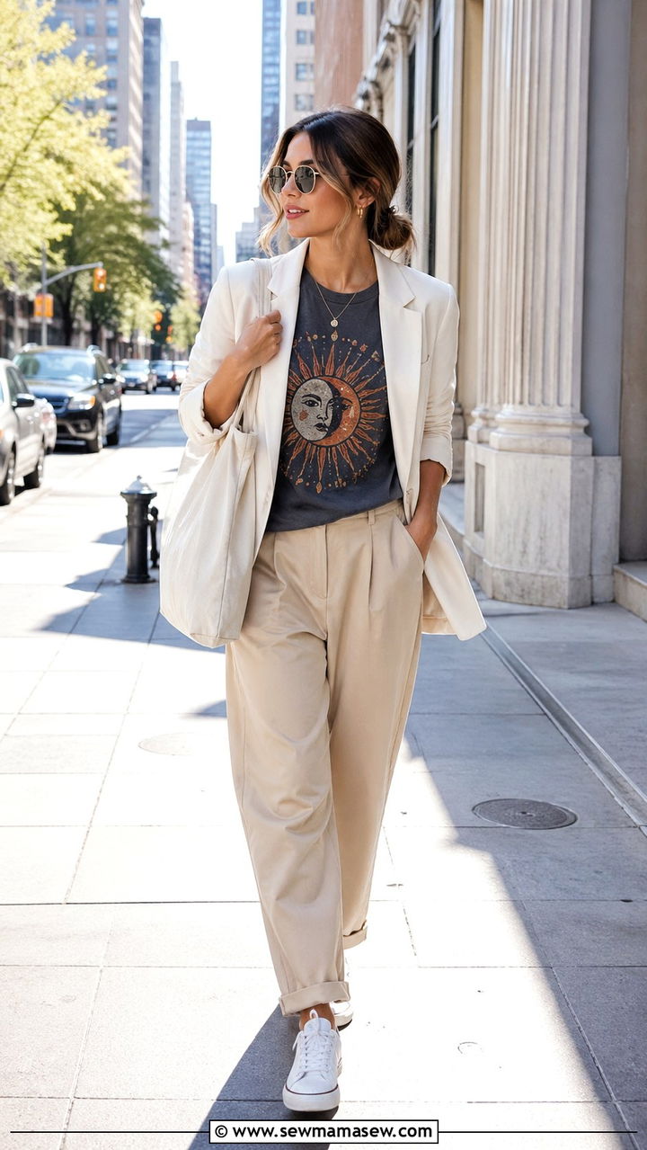 Blazer and graphic tee spring capsule outfit - 30 spring capsule wardrobe outfits